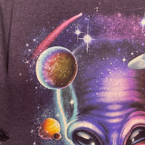 Alien Outerspace Multi-Colored Blue Graphic T-Shirt Size Medium - Picture 3 of 5